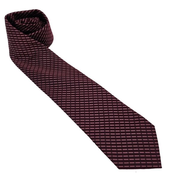 Calvin‎ Klein Silk Tie Burgundy Red Pink Geometric Classic EUC - Picture 1 of 7